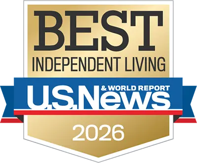 Gold and blue badge that reads "Best Independent Living, U.S. News & World Report, 2026.